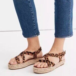 NWT Madewell The Malia Espadrille Sandal in Leopard Calf Hair Size 8
